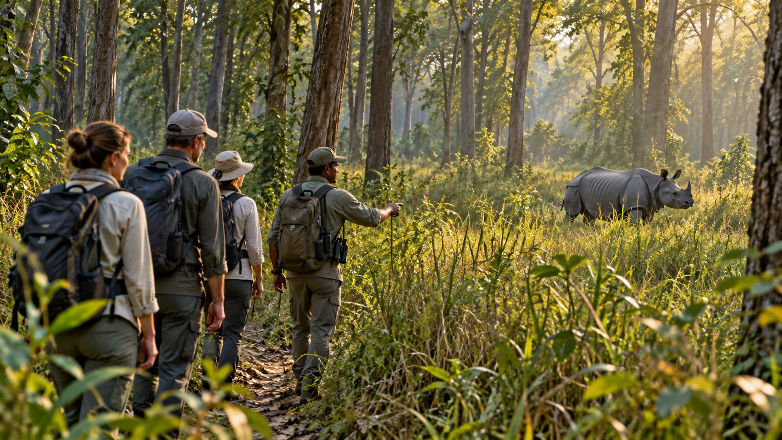 AI-generated editorial depiction of Guided nature walks in chitwan